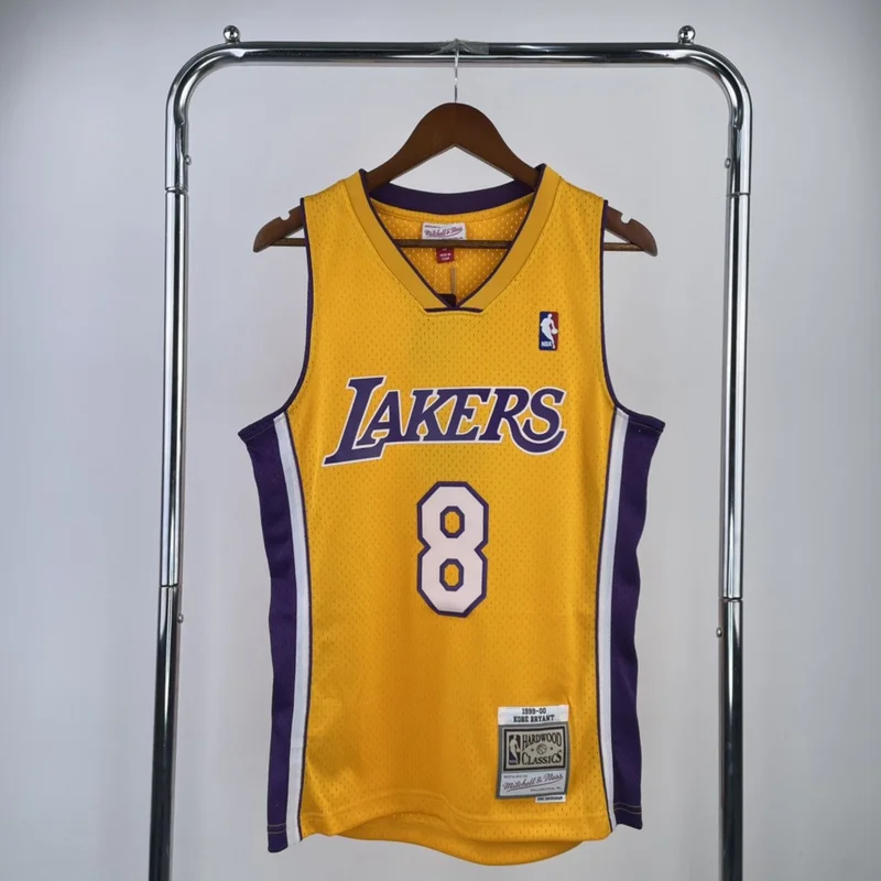 MN Heat pressed Retro jersey:SW NBA Los Angeles Lakers jersey  1999 2000 Season V-neckYellow #8Kobe Bryant