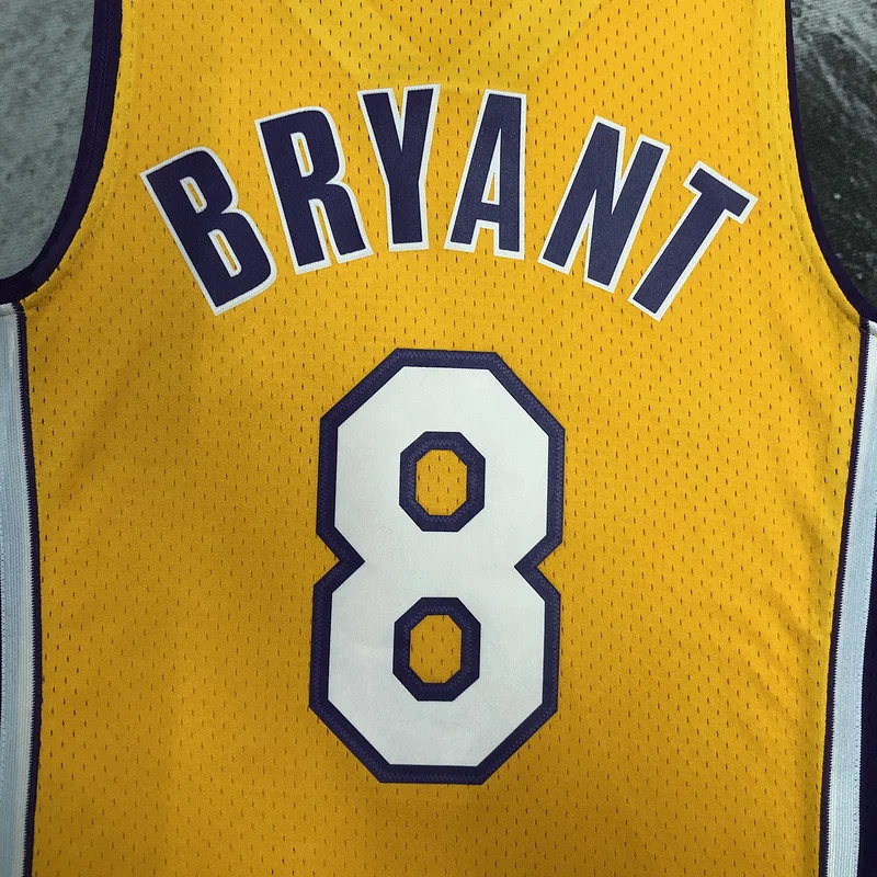 MN Heat pressed Retro jersey:SW NBA Los Angeles Lakers jersey  1999 2000 Season V-neckYellow #8Kobe Bryant