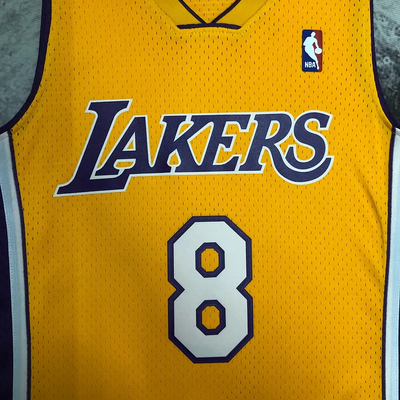 MN Heat pressed Retro jersey:SW NBA Los Angeles Lakers jersey  1999 2000 Season V-neckYellow #8Kobe Bryant