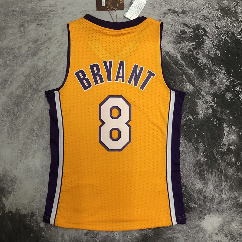 MN Heat pressed Retro jersey:SW NBA Los Angeles Lakers jersey  1999 2000 Season V-neckYellow #8Kobe Bryant