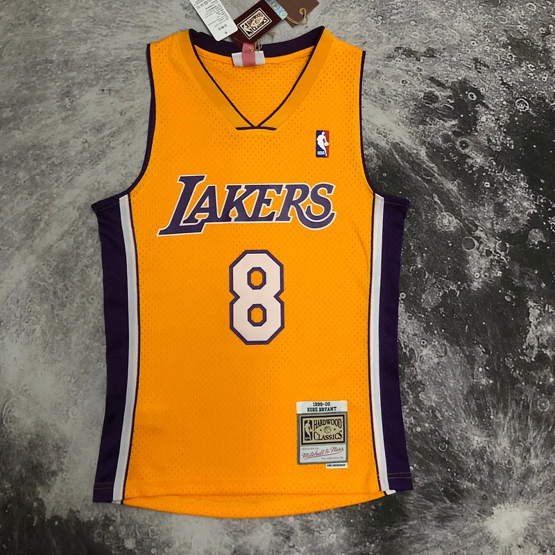 MN Heat pressed Retro jersey:SW NBA Los Angeles Lakers jersey  1999 2000 Season V-neckYellow #8Kobe Bryant