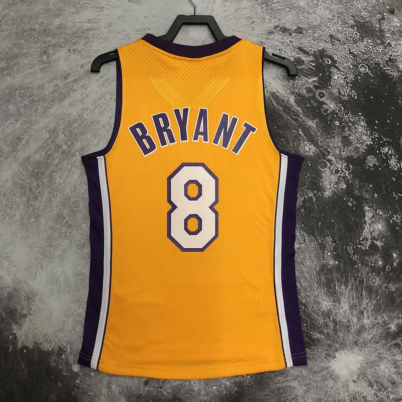 MN Heat pressed Retro jersey:SW NBA Los Angeles Lakers jersey  1999 2000 Season V-neckYellow #8Kobe Bryant