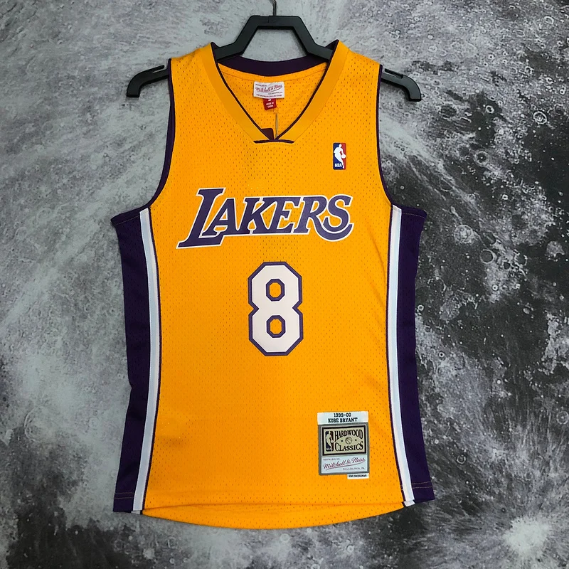 MN Heat pressed Retro jersey:SW NBA Los Angeles Lakers jersey  1999 2000 Season V-neckYellow #8Kobe Bryant