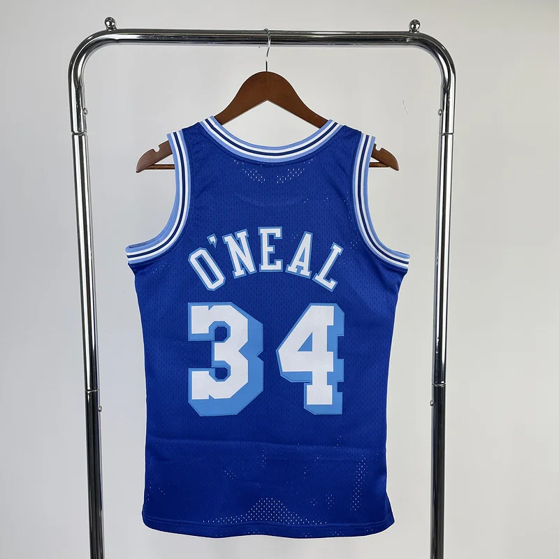 MN Heat pressed Retro NBA Los Angeles Lakers jersey 1996 1997 Season Blue #34 O Neal