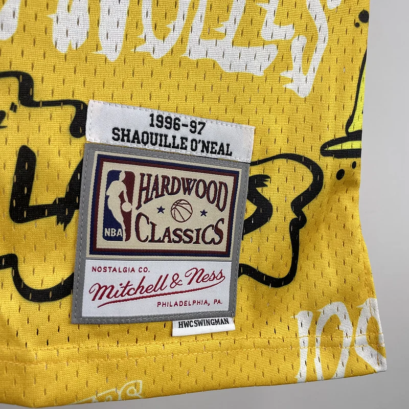 MN Heat pressed Retro jersey:SW NBA Los Angeles Lakers jersey  1996 1997 Season Graffiti #34 O\'Neal