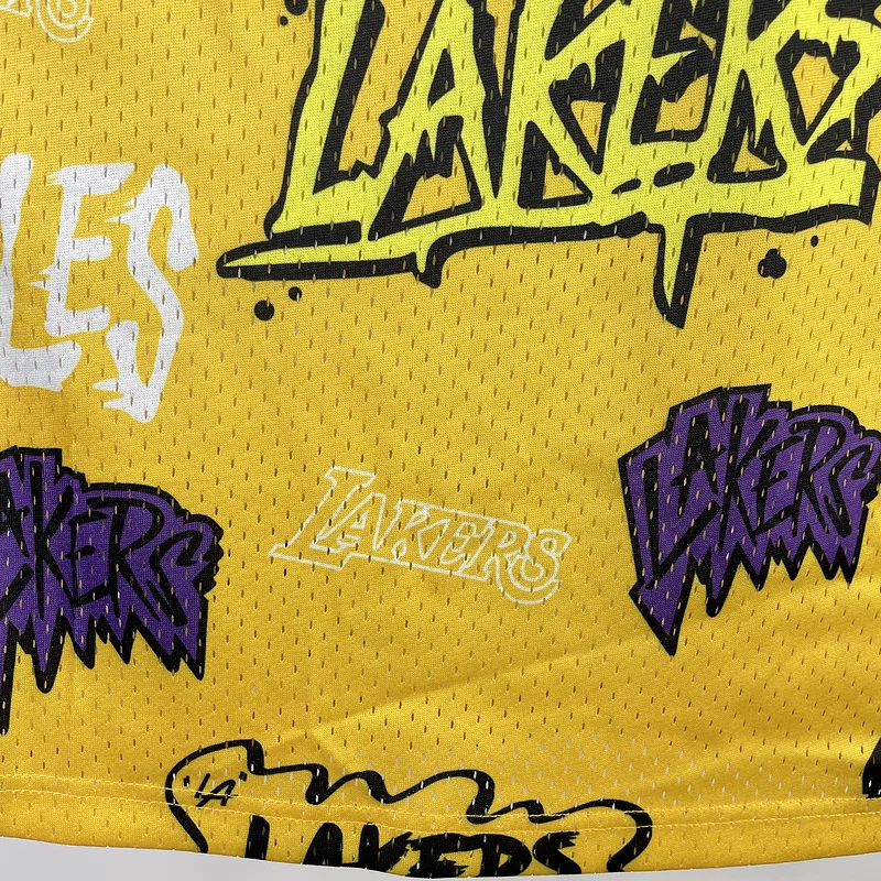 MN Heat pressed Retro jersey:SW NBA Los Angeles Lakers jersey  1996 1997 Season Graffiti #34 O\'Neal