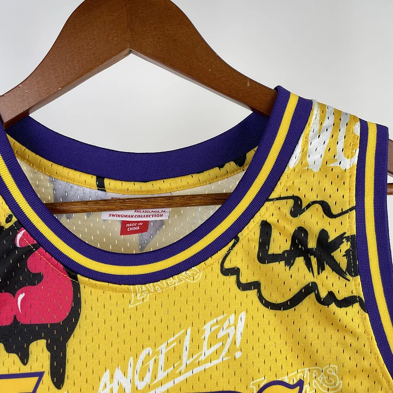 MN Heat pressed Retro jersey:SW NBA Los Angeles Lakers jersey  1996 1997 Season Graffiti #34 O\'Neal