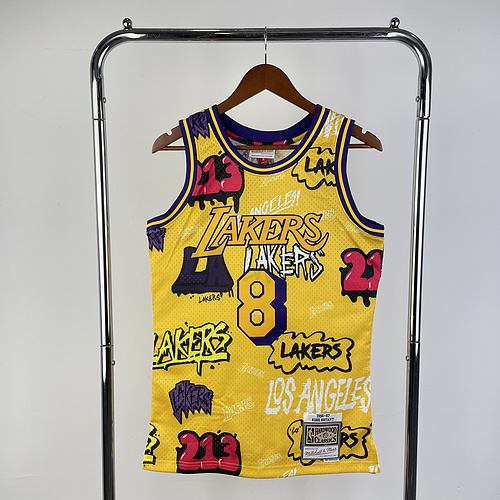 MN Heat pressed Retro jersey:SW NBA Los Angeles Lakers jersey  1996 1997 Season Graffiti #8 Kobe Bryant Los Angeles Lakers