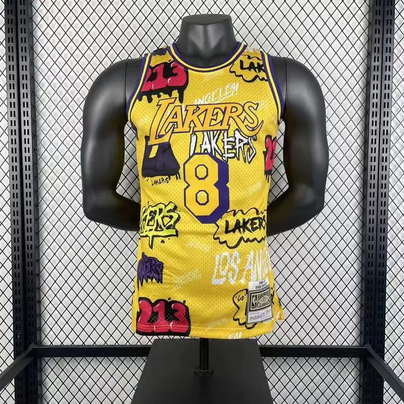 MN Heat pressed Retro jersey:SW NBA Los Angeles Lakers jersey  1996 1997 Season Graffiti #8 Kobe Bryant