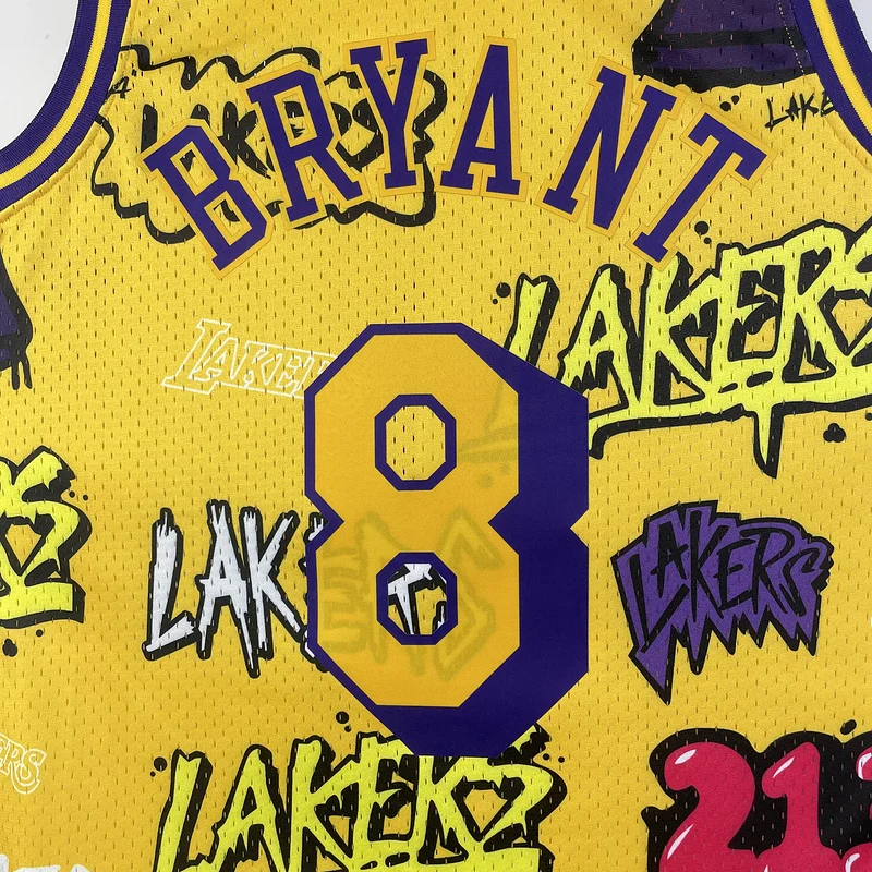 MN Heat pressed Retro jersey:SW NBA Los Angeles Lakers jersey  1996 1997 Season Graffiti #8 Kobe Bryant