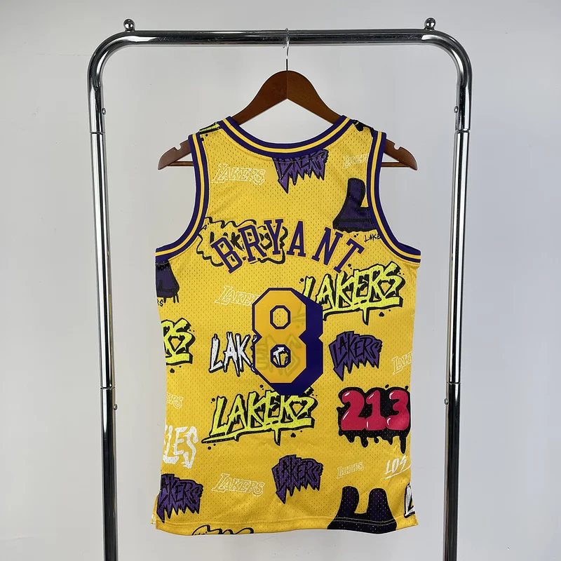 MN Heat pressed Retro jersey:SW NBA Los Angeles Lakers jersey  1996 1997 Season Graffiti #8 Kobe Bryant