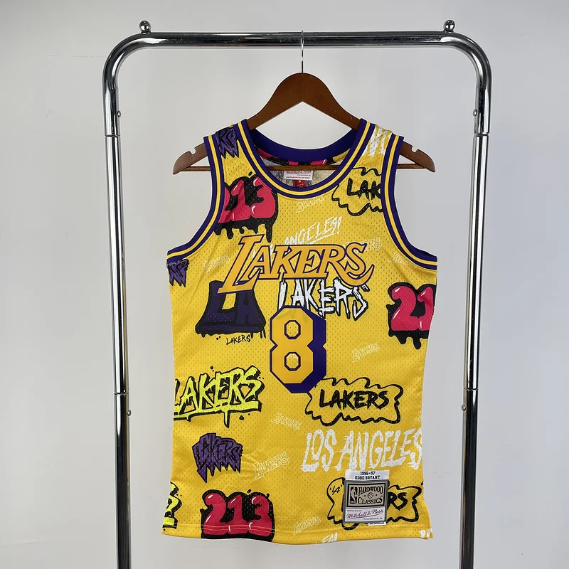 MN Heat pressed Retro jersey:SW NBA Los Angeles Lakers jersey  1996 1997 Season Graffiti #8 Kobe Bryant