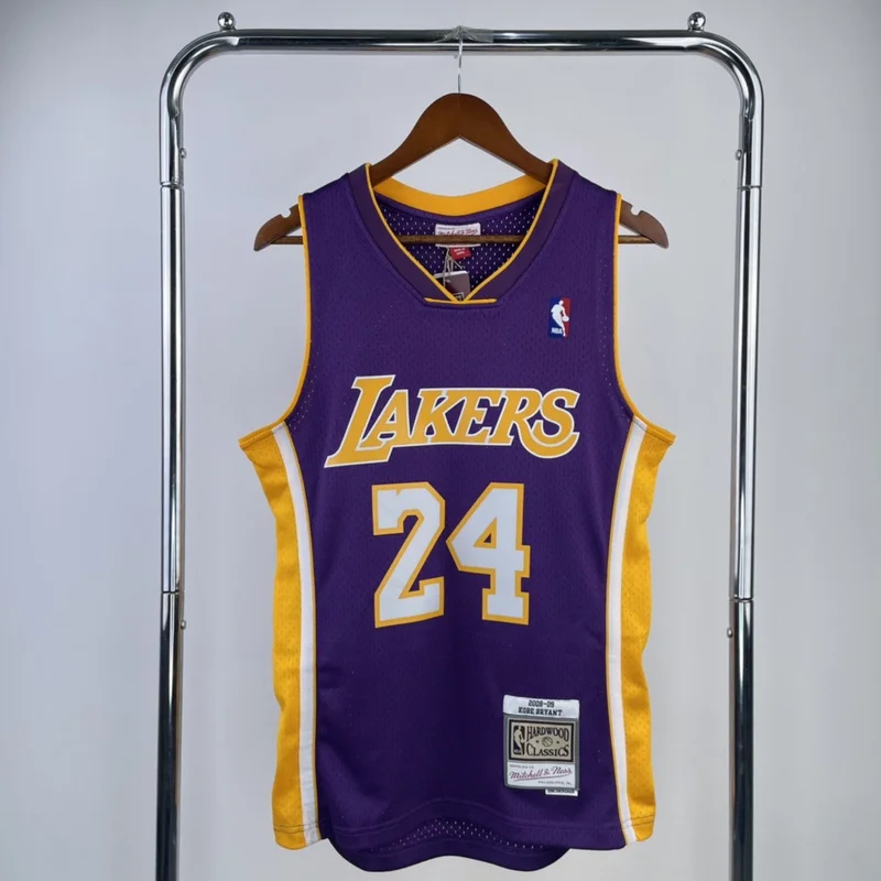 MN Heat pressed retro jersey SW NBA Los Angeles Lakers jersey  2008 2009 Season V-neck Purple色 #24 Kobe Bryant