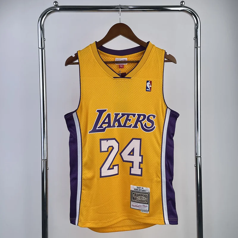 MN Heat pressed Retro jersey:SW NBA Los Angeles Lakers jersey  2008 2009 Season V-neck Yellow #24Kobe Bryant