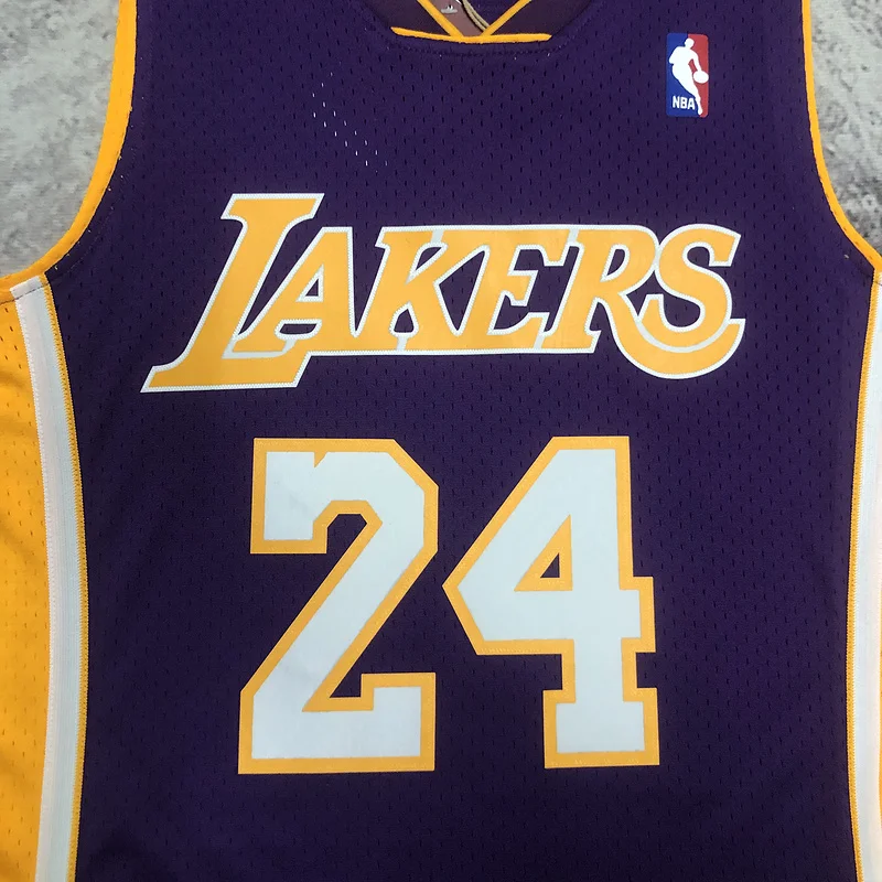 MN Heat pressed retro jersey SW NBA Los Angeles Lakers jersey  2008 2009 Season V-neck Purple色 #24 Kobe Bryant