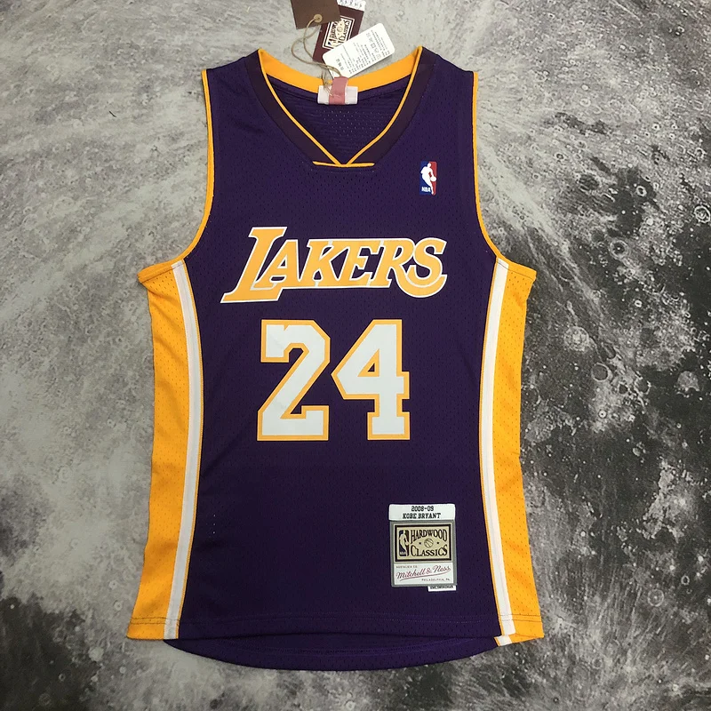 MN Heat pressed retro jersey SW NBA Los Angeles Lakers jersey  2008 2009 Season V-neck Purple色 #24 Kobe Bryant