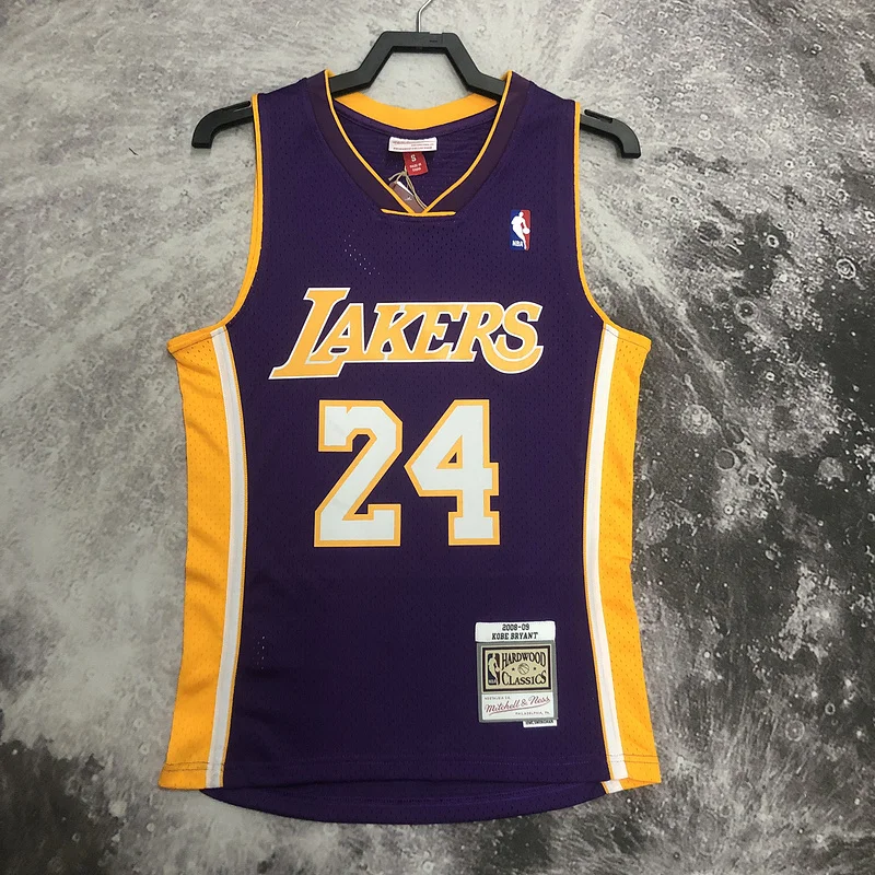 MN Heat pressed retro jersey SW NBA Los Angeles Lakers jersey  2008 2009 Season V-neck Purple色 #24 Kobe Bryant