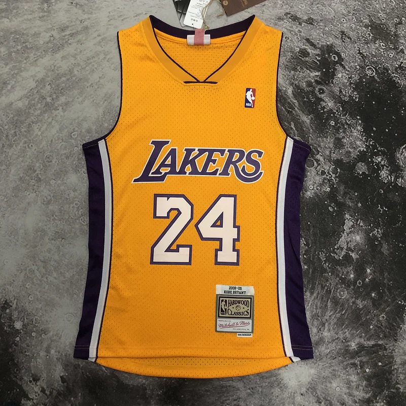 MN Heat pressed Retro jersey:SW NBA Los Angeles Lakers jersey  2008 2009 Season V-neck Yellow #24Kobe Bryant