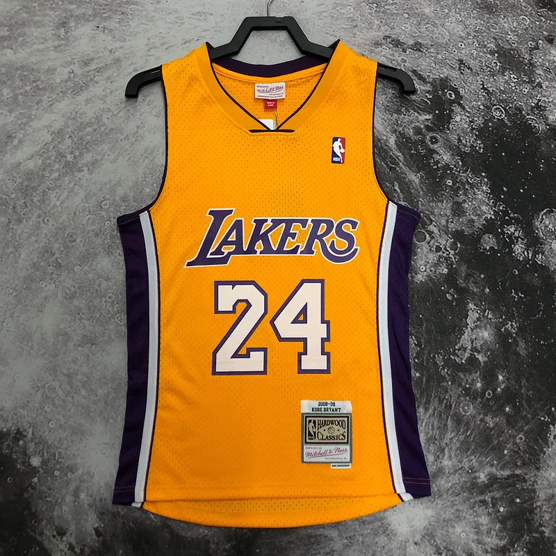 MN Heat pressed Retro jersey:SW NBA Los Angeles Lakers jersey  2008 2009 Season V-neck Yellow #24Kobe Bryant