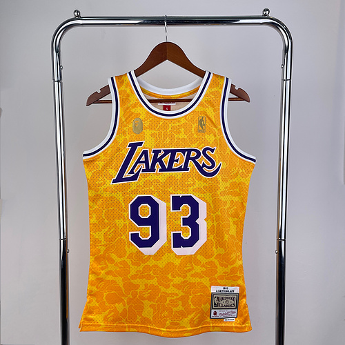 BAPE×M&N Co-branded NBA Los Angeles Lakers jersey  Yellow #93 Los Angeles Lakers