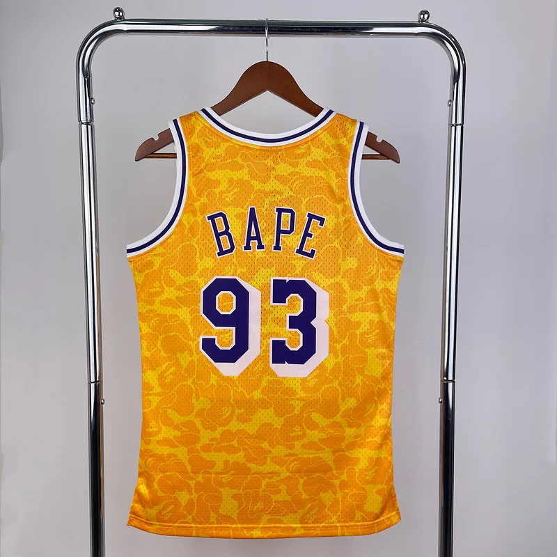 BAPE×M&N Co-branded NBA Los Angeles Lakers jersey  Yellow #93