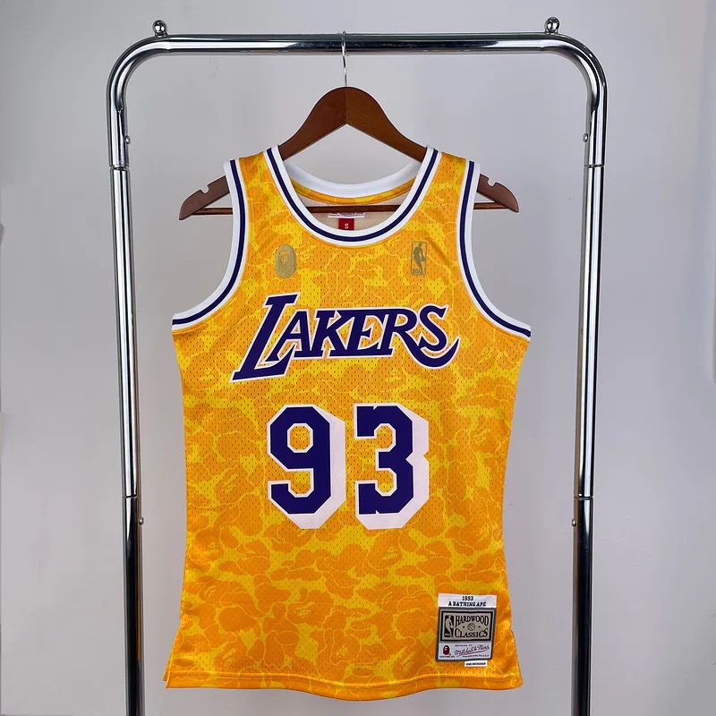 BAPE×M&N Co-branded NBA Los Angeles Lakers jersey  Yellow #93