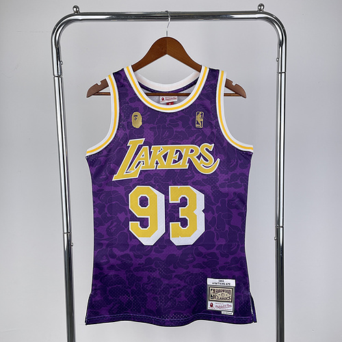 BAPE×M&N Co-branded NBA Los Angeles Lakers jersey  Purple #93 Los Angeles Lakers