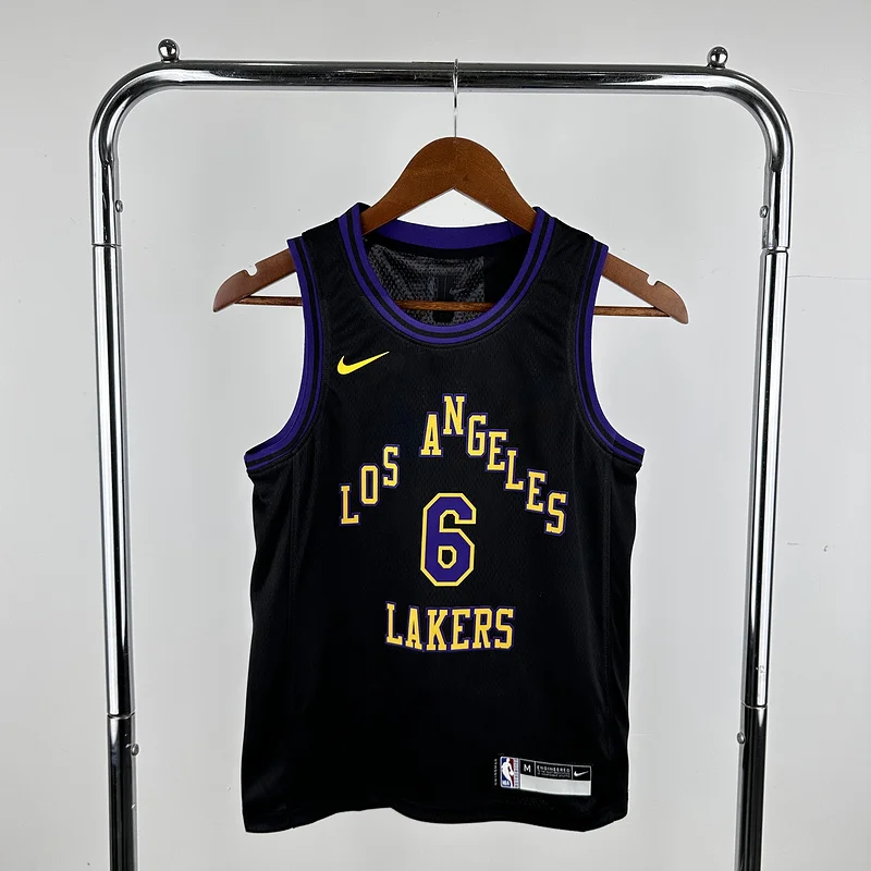 Youth kids Basketball Jersey 2024 Los Angeles Lakers city version #6 JAMES