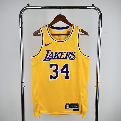 NBA Los Angeles Lakers jersey  round neck Yellow #34 O\’Neal Los Angeles Lakers