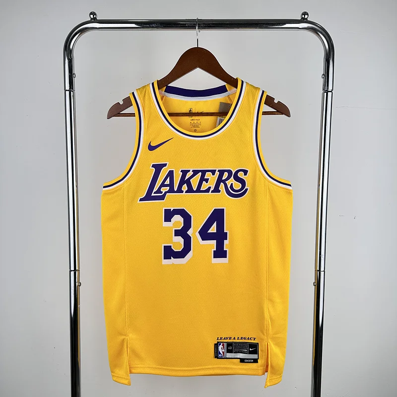 NBA Los Angeles Lakers jersey  round neck Yellow #34 O\'Neal