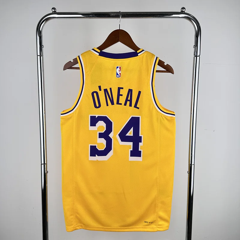 NBA Los Angeles Lakers jersey  round neck Yellow #34 O\'Neal