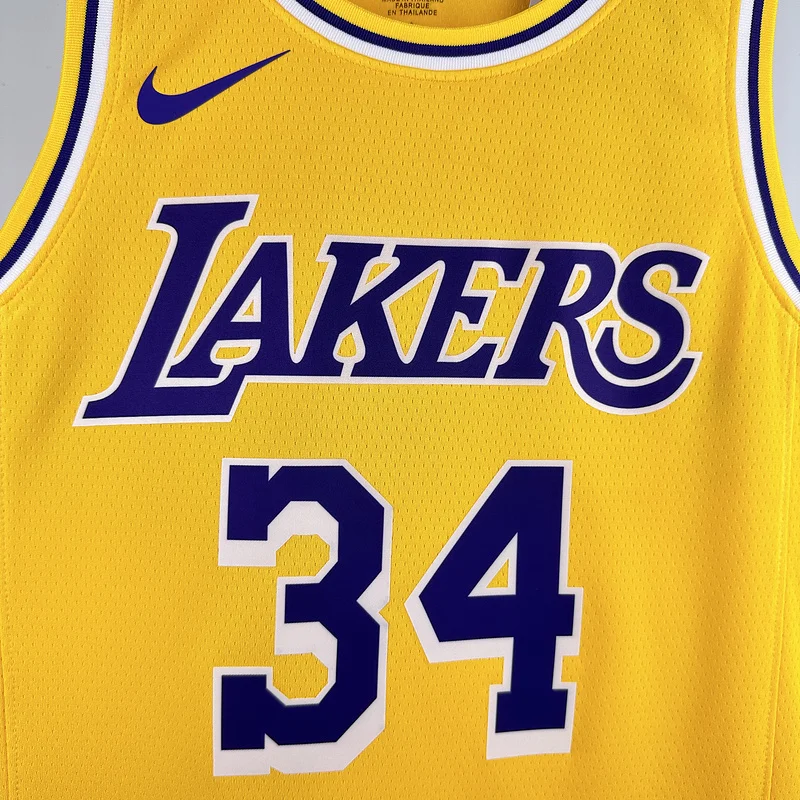 NBA Los Angeles Lakers jersey  round neck Yellow #34 O\'Neal