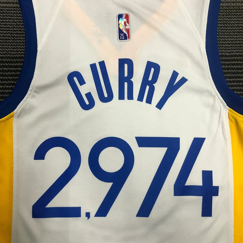 75th anniversary Golden State Warriors V-neck White 2974 Curry