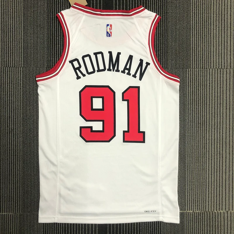 75th Anniversary NBA Chicago Bulls Basketball jersey white #91 RODMAN