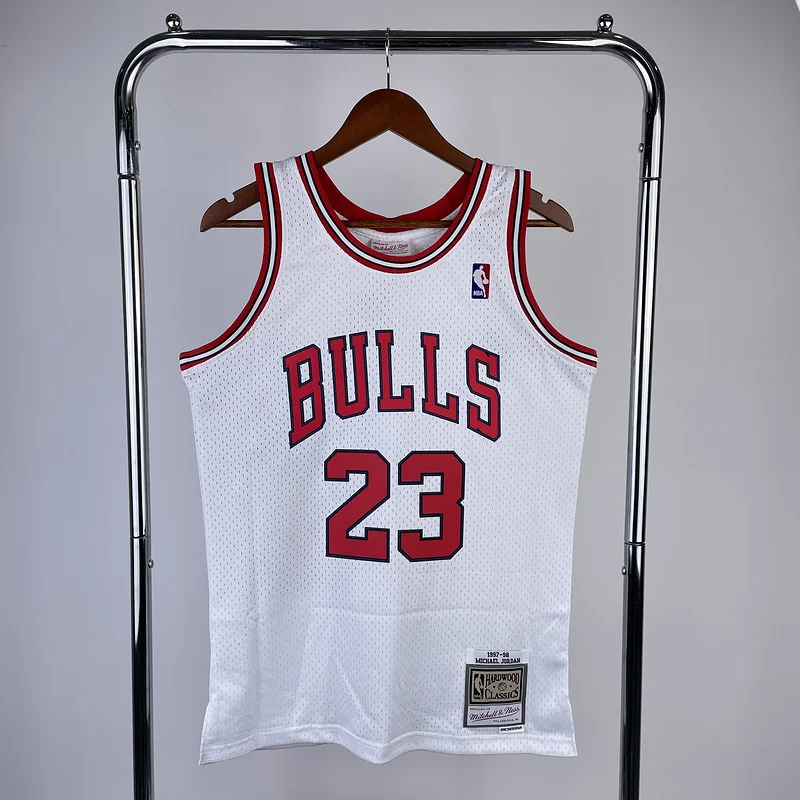 MN Hot Print Retro NBA Chicago Bulls Basketball jersey 1998 Season white #23 Jordan