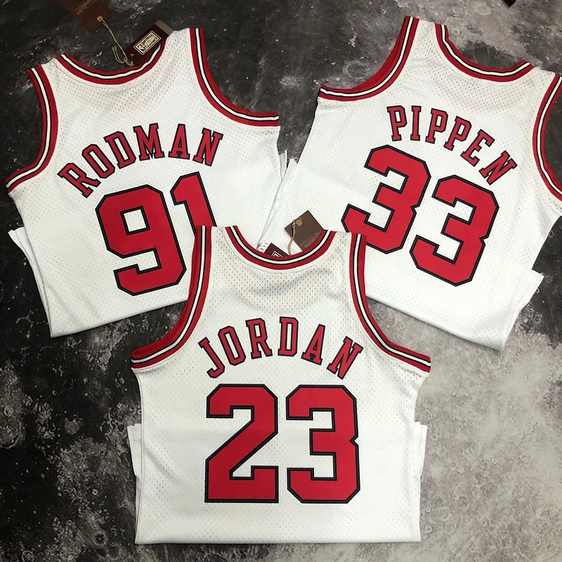 MN Hot Print Retro NBA Chicago Bulls Basketball jersey 1998 Season white #91 RODMAN