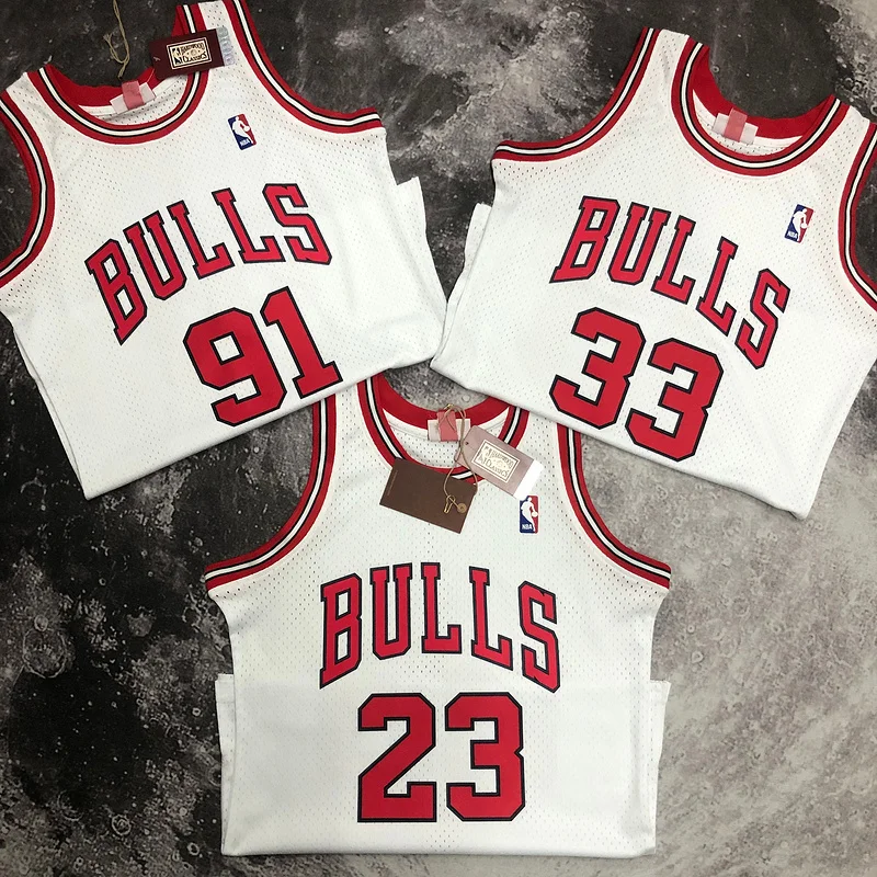 MN Hot Print Retro NBA Chicago Bulls Basketball jersey 1998 Season white #23 Jordan