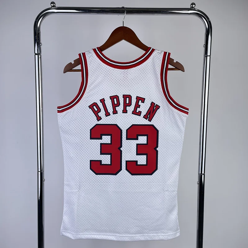 MN Hot Print Retro NBA Chicago Bulls Basketball jersey 1998 Season white #33 PIPPEN