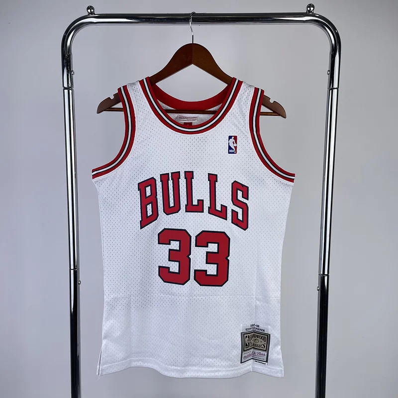 MN Hot Print Retro NBA Chicago Bulls Basketball jersey 1998 Season white #33 PIPPEN