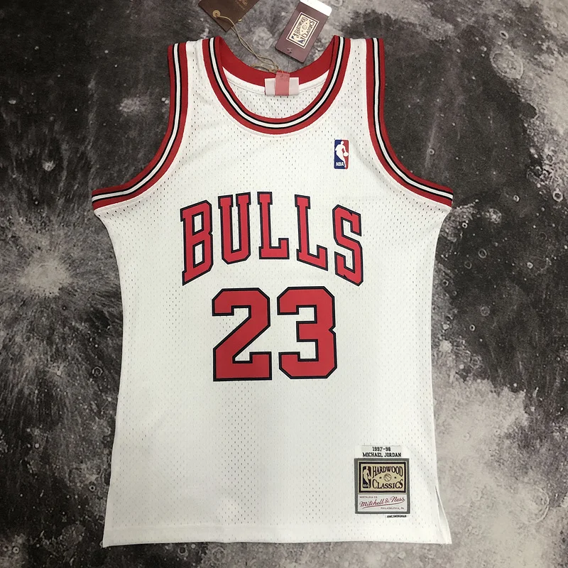 MN Hot Print Retro NBA Chicago Bulls Basketball jersey 1998 Season white #23 Jordan