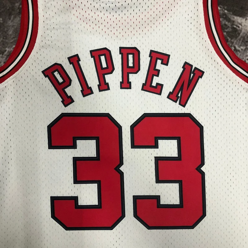 MN Hot Print Retro NBA Chicago Bulls Basketball jersey 1998 Season white #33 PIPPEN