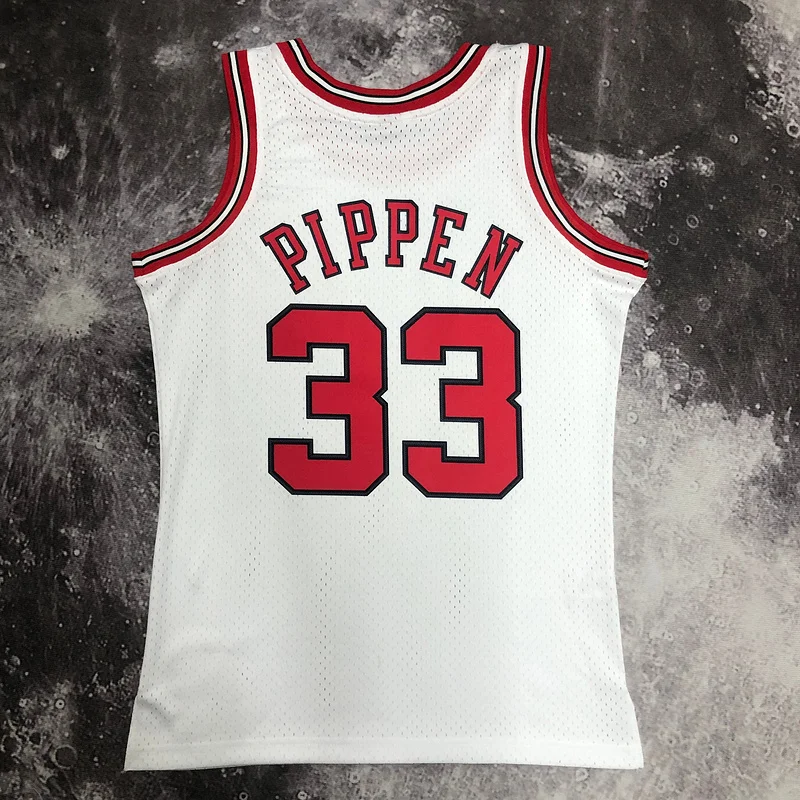 MN Hot Print Retro NBA Chicago Bulls Basketball jersey 1998 Season white #33 PIPPEN