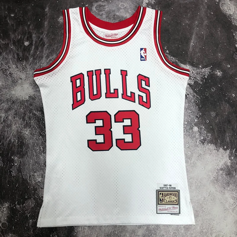 MN Hot Print Retro NBA Chicago Bulls Basketball jersey 1998 Season white #33 PIPPEN