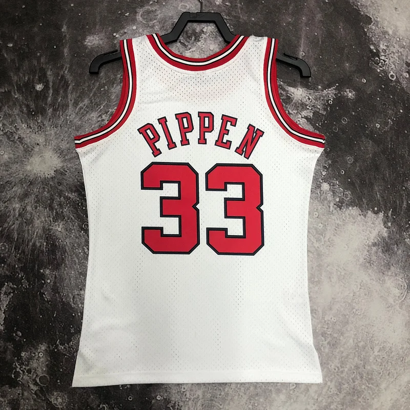 MN Hot Print Retro NBA Chicago Bulls Basketball jersey 1998 Season white #33 PIPPEN