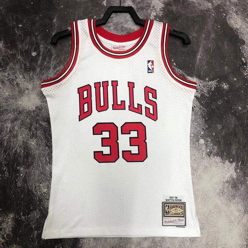 MN Hot Print Retro NBA Chicago Bulls Basketball jersey 1998 Season white #33 PIPPEN