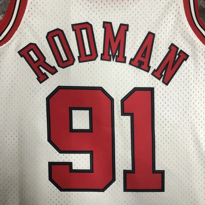 MN Hot Print Retro NBA Chicago Bulls Basketball jersey 1998 Season white #91 RODMAN