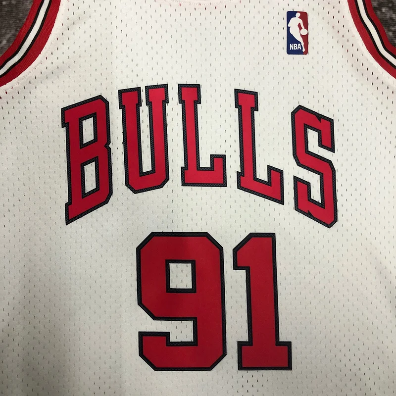 MN Hot Print Retro NBA Chicago Bulls Basketball jersey 1998 Season white #91 RODMAN