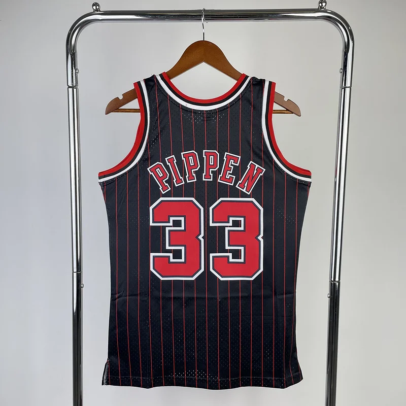 MN Hot Print Retro NBA Chicago Bulls Basketball jersey 1996 Season black stripes #33 PIPPEN