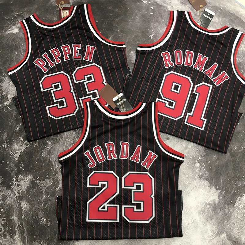 MN Hot Print Retro NBA Chicago Bulls Basketball jersey 1996 Season black stripes 9 #1 RODMAN