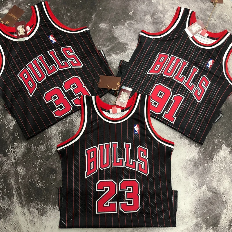 MN Hot Print Retro NBA Chicago Bulls Basketball jersey 1996 Season black stripes #23 Jordan